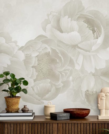 Tapeten-Wandbild mit großen Pfingstrosen in Beige