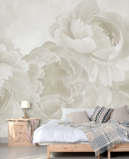 mural de papel pintado de peonías grandes en color beige