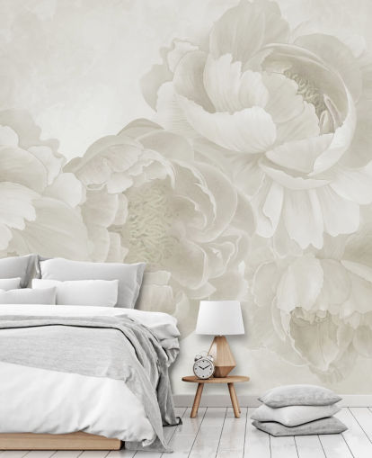 carta da parati murale con grandi peonie in beige