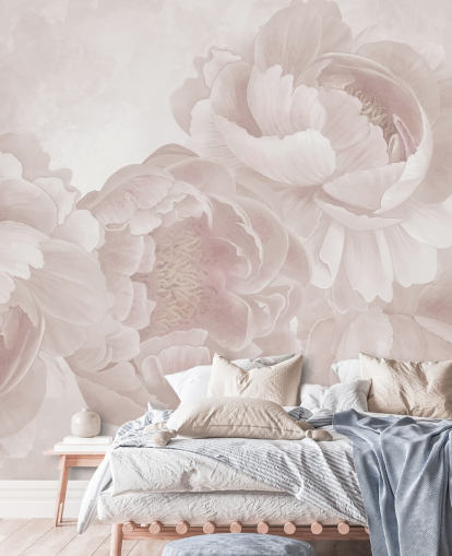 carta da parati murale personalizzabile rosa cipria con grandi peonie di Marina Stupakova per camere da letto