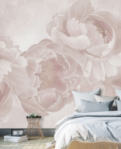 mural de papel de parede de peônias grandes personalizável rosa blush de Marina Stupakova para quartos