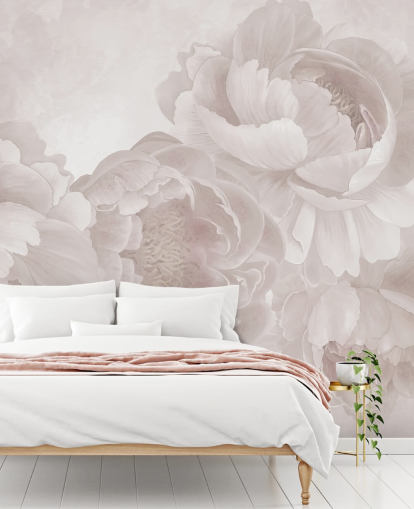mural de papel de parede de peônias grandes personalizável rosa blush de Marina Stupakova para quartos
