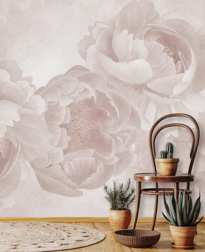 blush pink customisable big peonies wallpaper mural by Marina Stupakova for bedrooms