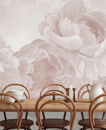 mural de papel de parede de peônias grandes personalizável rosa blush de Marina Stupakova para quartos