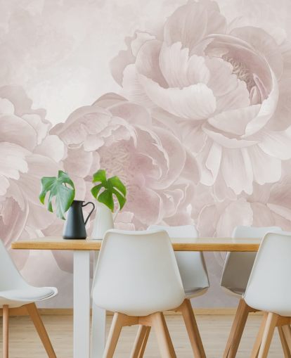 mural de papel pintado personalizable de peonías grandes de color rosa rubor de Marina Stupakova para dormitorios