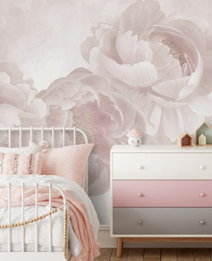 papier peint mural personnalisable de grandes pivoines rose poudré par Marina Stupakova pour les chambres