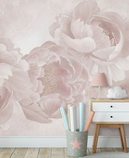 carta da parati murale personalizzabile rosa cipria con grandi peonie di Marina Stupakova per camere da letto