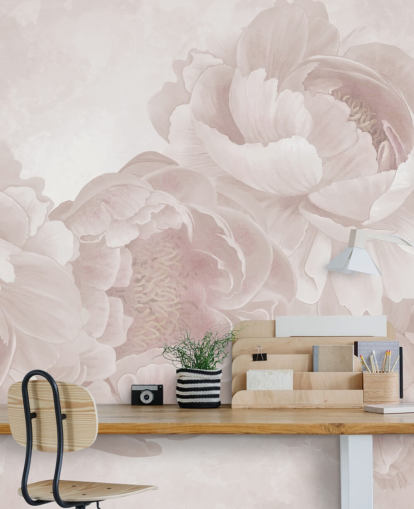 blush pink customisable big peonies wallpaper mural by Marina Stupakova for bedrooms