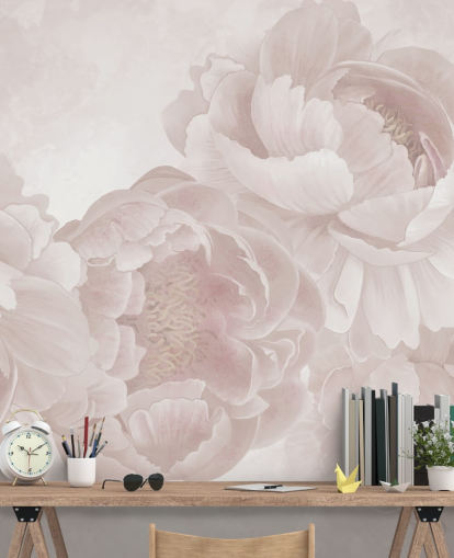 papier peint mural personnalisable de grandes pivoines rose poudré par Marina Stupakova pour les chambres