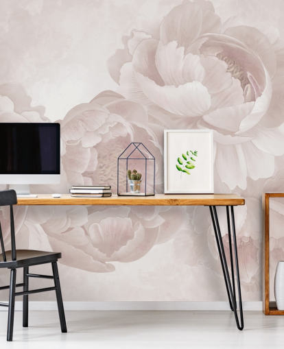 papier peint mural personnalisable de grandes pivoines rose poudré par Marina Stupakova pour les chambres