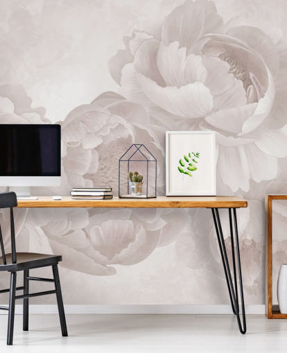 mural de papel de parede de peônias grandes personalizável rosa blush de Marina Stupakova para quartos