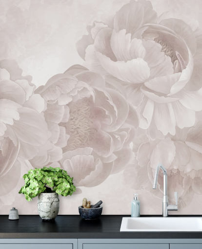 papier peint mural personnalisable de grandes pivoines rose poudré par Marina Stupakova pour les chambres