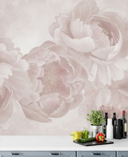 mural de papel de parede de peônias grandes personalizável rosa blush de Marina Stupakova para quartos