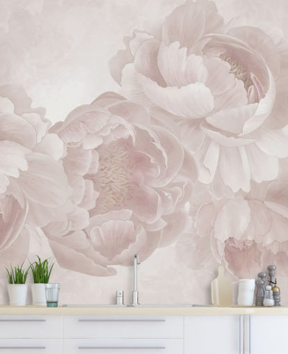 papier peint mural personnalisable de grandes pivoines rose poudré par Marina Stupakova pour les chambres