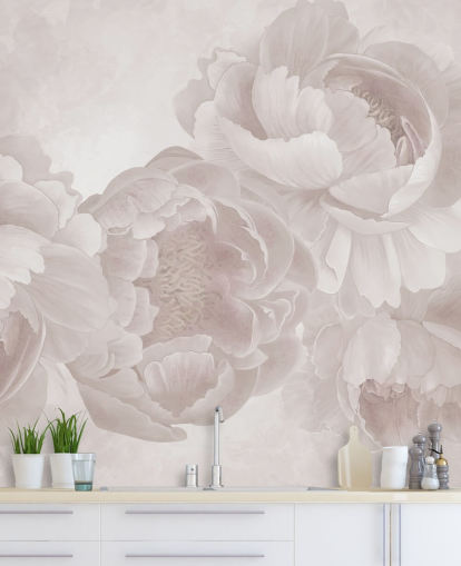 mural de papel de parede de peônias grandes personalizável rosa blush de Marina Stupakova para quartos