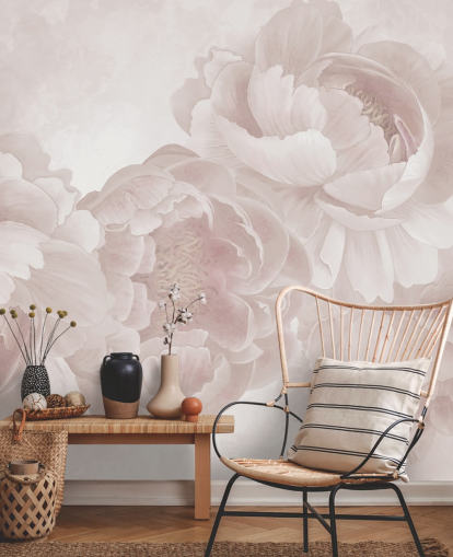 papier peint mural personnalisable de grandes pivoines rose poudré par Marina Stupakova pour les chambres