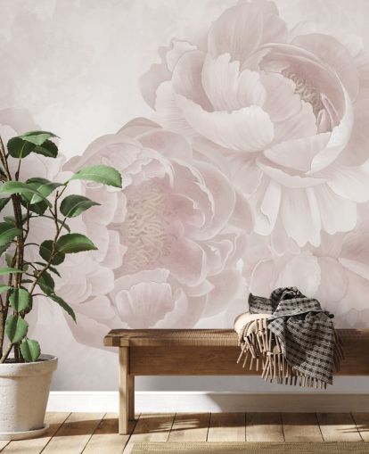 papier peint mural personnalisable de grandes pivoines rose poudré par Marina Stupakova pour les chambres