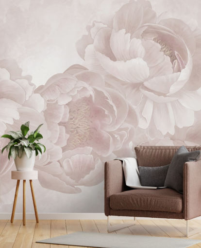 blush pink customisable big peonies wallpaper mural by Marina Stupakova for bedrooms
