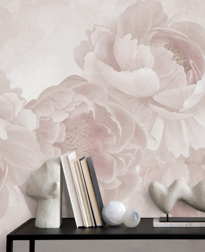 blush pink customisable big peonies wallpaper mural by Marina Stupakova for bedrooms