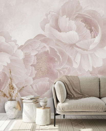 blush pink customisable big peonies wallpaper mural by Marina Stupakova for bedrooms