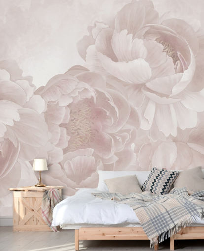 mural de papel de parede de peônias grandes personalizável rosa blush de Marina Stupakova para quartos