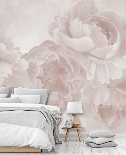 mural de papel pintado personalizable de peonías grandes de color rosa rubor de Marina Stupakova para dormitorios mural de papel pintado personalizable de peonías grandes de color rosa rubor de Marina Stupakova para dormitorios
