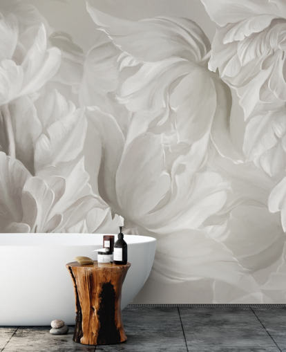 murale monocromatico personalizzabile con tulipani di Marina Stupakova per camere da letto