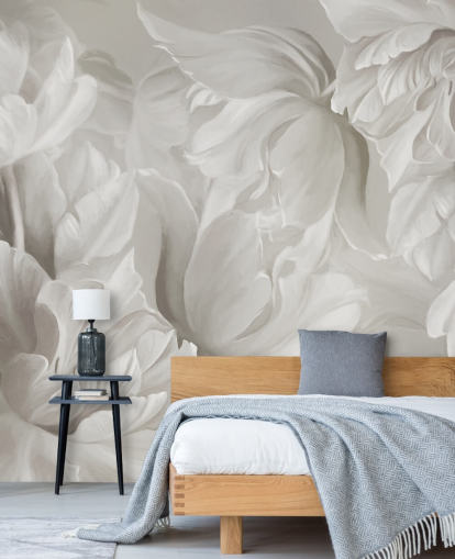 monochrome customizable tulips wall mural by Marina Stupakova for bedrooms