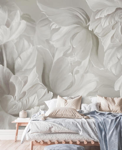 monochrome aanpasbare tulpenmuurschildering van Marina Stupakova voor slaapkamers