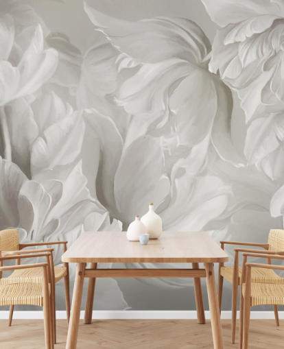 monochrome customizable tulips wall mural by Marina Stupakova for bedrooms