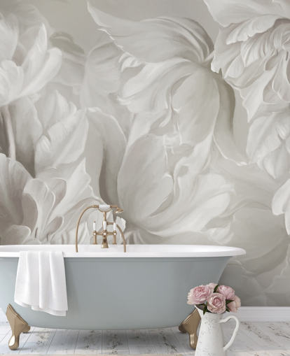 monochrome customisable tulips wall mural by Marina Stupakova for bedrooms