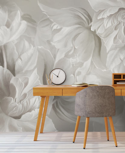 monochrome customisable tulips wall mural by Marina Stupakova for bedrooms