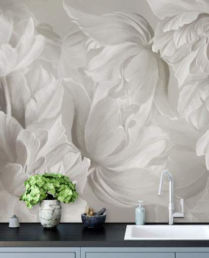 murale monocromatico personalizzabile con tulipani di Marina Stupakova per camere da letto murale monocromatico personalizzabile con tulipani di Marina Stupakova per camere da letto