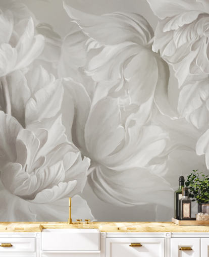 monochrome customizable tulips wall mural by Marina Stupakova for bedrooms