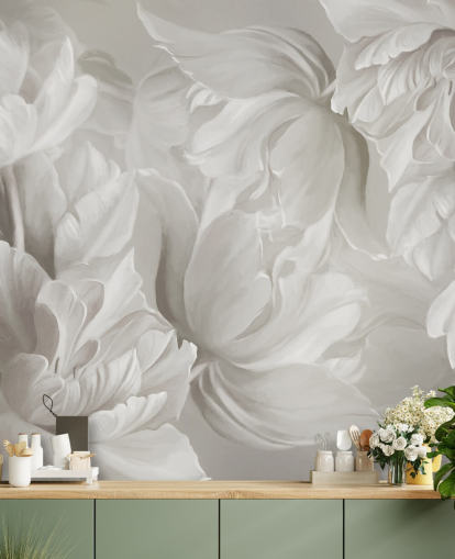 mural de pared de tulipanes personalizables monocromáticos de Marina Stupakova para dormitorios