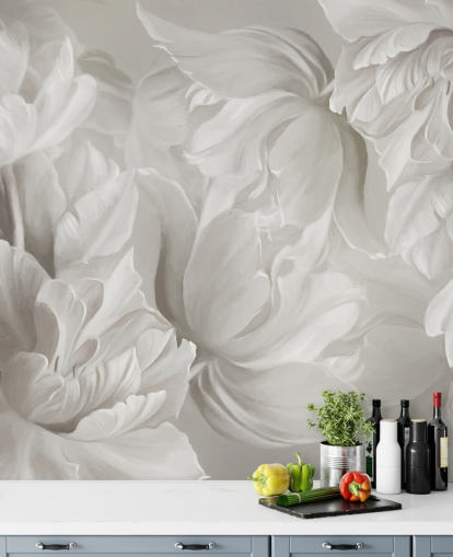 mural de pared de tulipanes personalizables monocromáticos de Marina Stupakova para dormitorios