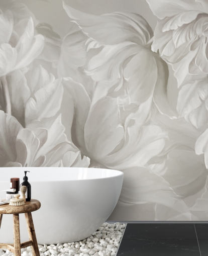 murale monocromatico personalizzabile con tulipani di Marina Stupakova per camere da letto