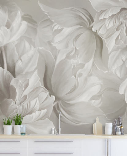 monochrome aanpasbare tulpenmuurschildering van Marina Stupakova voor slaapkamers