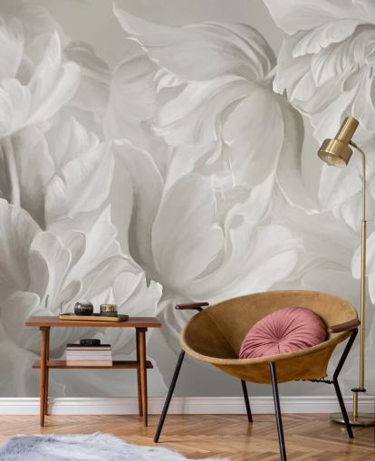 monochrome customisable tulips wall mural by Marina Stupakova for bedrooms