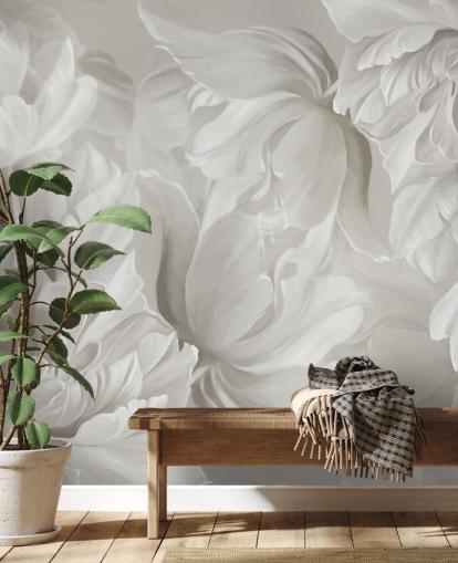 murale monocromatico personalizzabile con tulipani di Marina Stupakova per camere da letto