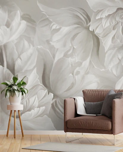 mural de pared de tulipanes personalizables monocromáticos de Marina Stupakova para dormitorios