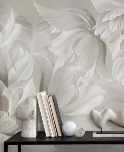 monochrome customizable tulips wall mural by Marina Stupakova for bedrooms