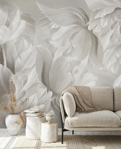 mural de pared de tulipanes personalizables monocromáticos de Marina Stupakova para dormitorios