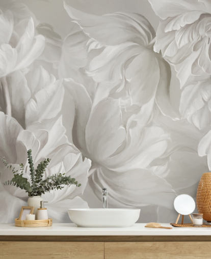 monochrome customizable tulips wall mural by Marina Stupakova for bedrooms