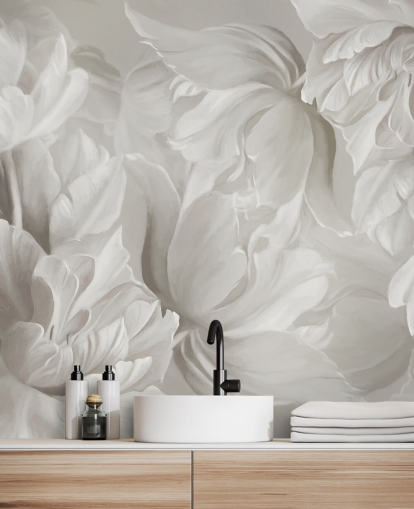 mural de pared de tulipanes personalizables monocromáticos de Marina Stupakova para dormitorios