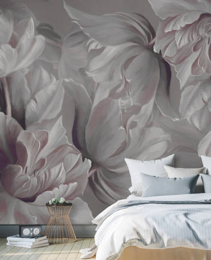 peinture murale florale foncée avec de grandes tulipes