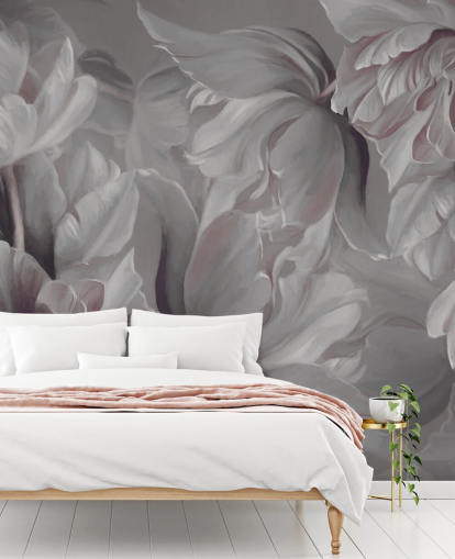 mørkt blomstermaleri med store tulipaner