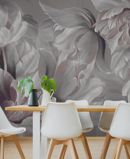 peinture murale florale foncée avec de grandes tulipes
