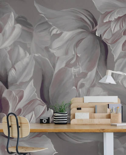 peinture murale florale foncée avec de grandes tulipes peinture murale florale foncée avec de grandes tulipes