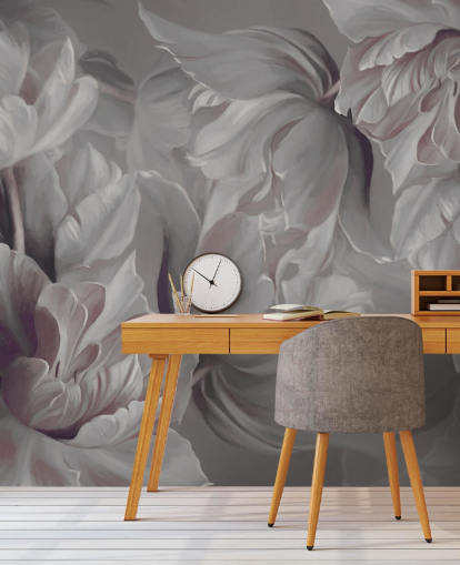 peinture murale florale foncée avec de grandes tulipes peinture murale florale foncée avec de grandes tulipes